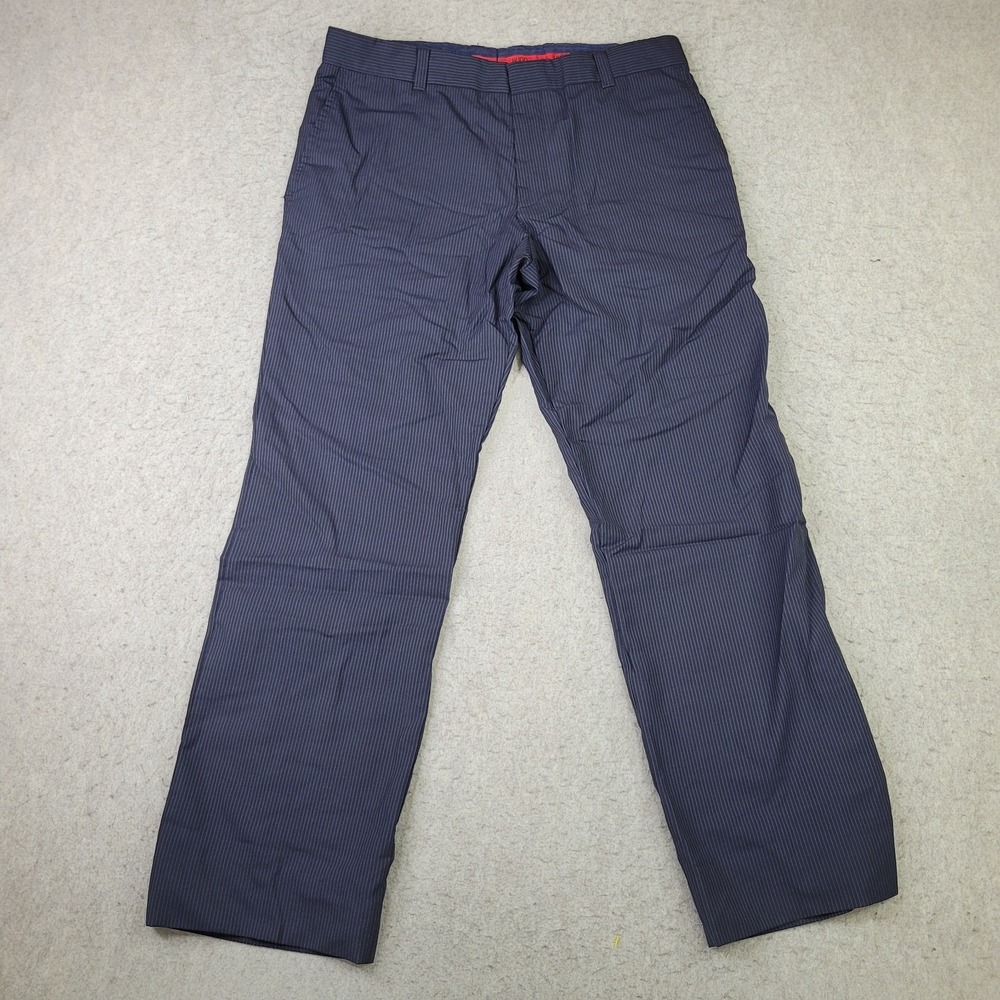 Hugo Boss Dress Pants Mens 33x28 Black Pin Stripe Flat Front Luxury Virgin Wool